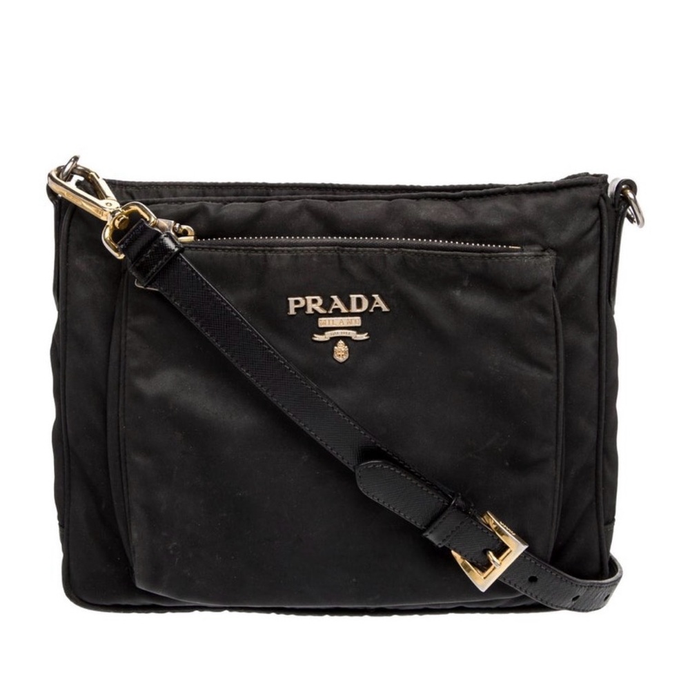 Prada Black Nylon Shoulder Bag with Gold Hardware